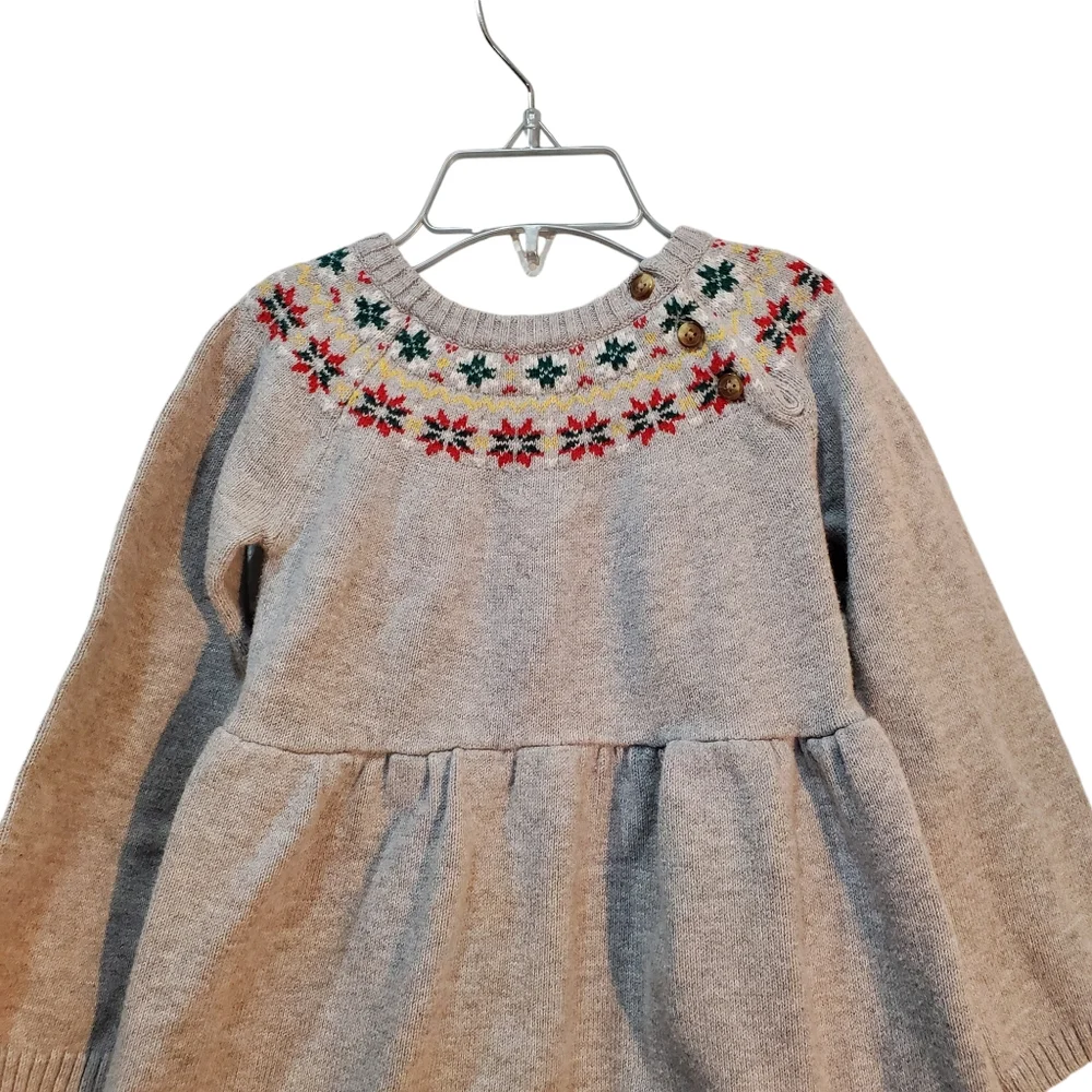 Carter’s Fair Isle Sweater Dress Gray Christmas Flowers Baby Girl Size‎ 24M